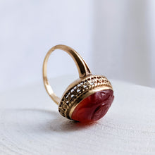 Load image into Gallery viewer, Vintage 14K Yellow Gold Carved Agate Ring in Size UK L+ / US 6