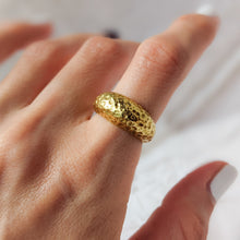 Load image into Gallery viewer, 18K Yellow Gold Hammered Domed Ring in size UK L+ / US 6