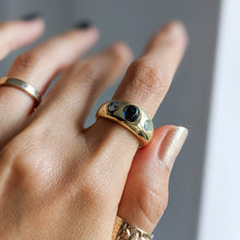 Load image into Gallery viewer, 14K Yellow Gold Flush Set Sapphire and Diamond Ring Size UK Q / US 8.25