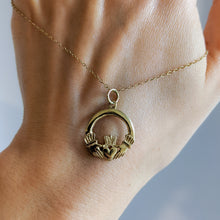 Load image into Gallery viewer, Vintage 9K Yellow Gold Claddagh Pendant with 17.5" Chain