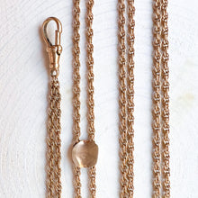 Load image into Gallery viewer, Antique 48 Inch 14K Yellow Gold Long Guard Rope Twist Chain with Slider and 8K Yellow Gold Dog Clip