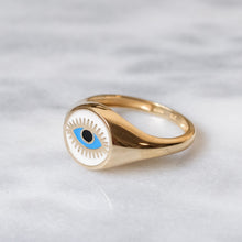 Load image into Gallery viewer, 9K Yellow Gold Enamel Evil Eye Ring
