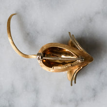 Load image into Gallery viewer, Vintage Brushed 18K Yellow Gold with Ruby Eyes Mouse Brooch by Merrin
