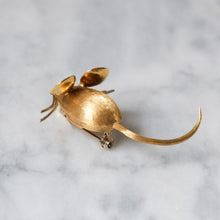 Load image into Gallery viewer, Vintage Brushed 18K Yellow Gold with Ruby Eyes Mouse Brooch by Merrin
