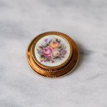 Load image into Gallery viewer, Antique 14K Rosy Gold Hand-Painted Floral Roses Brooch
