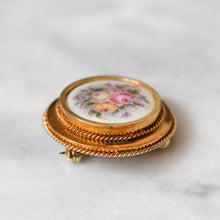 Load image into Gallery viewer, Antique 14K Rosy Gold Hand-Painted Floral Roses Brooch
