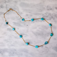 Load image into Gallery viewer, Vintage 14K Yellow Gold Bar-Link and Turquoise Station Necklace
