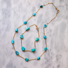 Load image into Gallery viewer, Vintage 14K Yellow Gold Bar-Link and Turquoise Station Necklace
