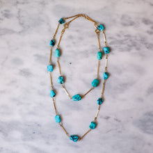 Load image into Gallery viewer, Vintage 14K Yellow Gold Bar-Link and Turquoise Station Necklace
