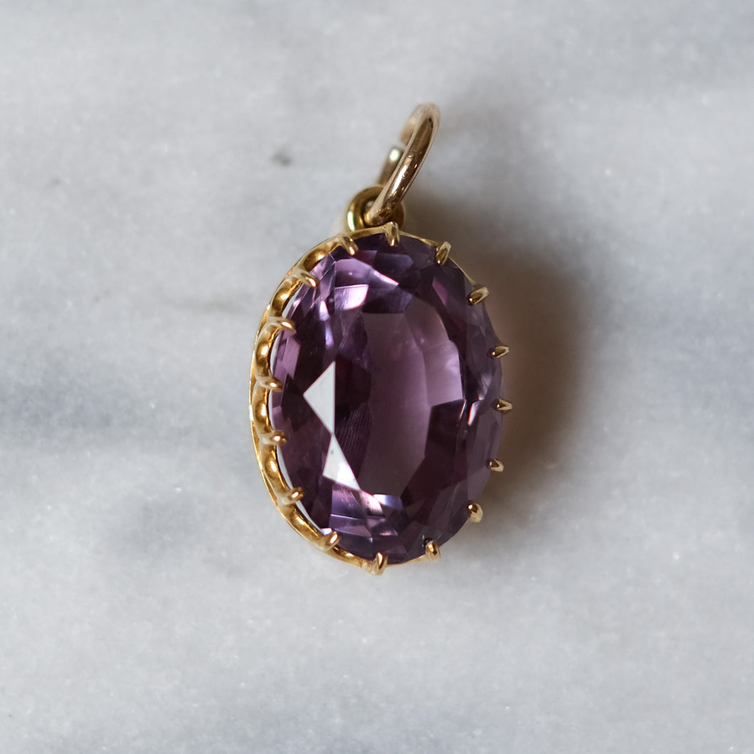 Vintage 9K Yellow Gold Oval Faceted Amethyst Pendant