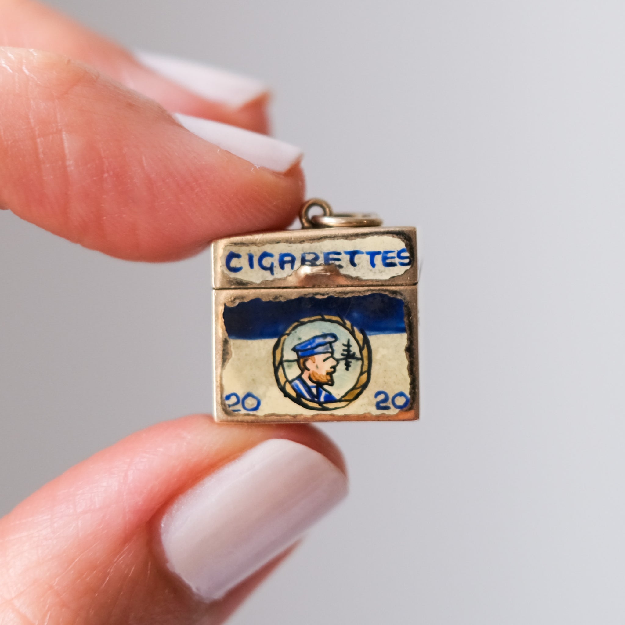 Vintage 9K Yellow Gold Enamel Players Navy Cut Cigarette Box Charm