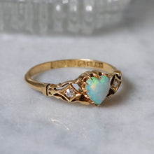 Load image into Gallery viewer, Antique 18K Yellow Gold Opal Heart and Diamonds Ring
