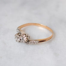 Load image into Gallery viewer, Antique Jugendstil 14K Yellow Gold Diamond Toi et Moi Ring
