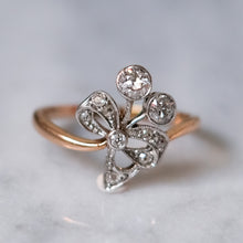 Load image into Gallery viewer, Antique Belle Epoque 14K Rose Gold and Platinum Diamond Bow Ring
