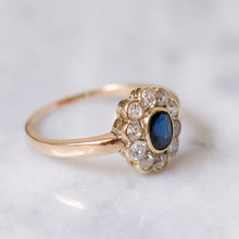 Load image into Gallery viewer, Antique 14K Yellow Gold Sapphire and Diamond Halo Ring
