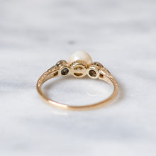 Load image into Gallery viewer, Art Deco 14K Yellow Gold Three-Stone Pearl and Diamond Ring
