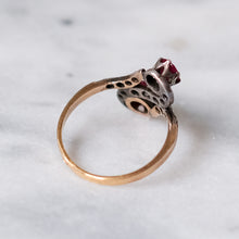 Load image into Gallery viewer, Antique Art Deco 18K Rose Gold with Silver Ruby and Diamond Swirl Ring
