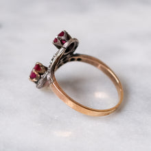 Load image into Gallery viewer, Antique Art Deco 18K Rose Gold with Silver Ruby and Diamond Swirl Ring
