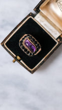 Load image into Gallery viewer, Antique Georgian 9K Rose Gold Amethyst with Jet Stone Halo Mourning Ring
