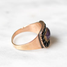 Load image into Gallery viewer, Antique Georgian 9K Rose Gold Amethyst with Jet Stone Halo Mourning Ring
