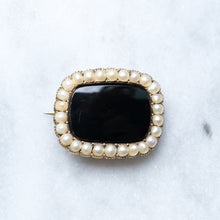 Load image into Gallery viewer, Victorian Early 19th Century 14K Onyx and Seed Pearl Mourning Brooch
