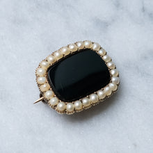 Load image into Gallery viewer, Victorian Early 19th Century 14K Onyx and Seed Pearl Mourning Brooch
