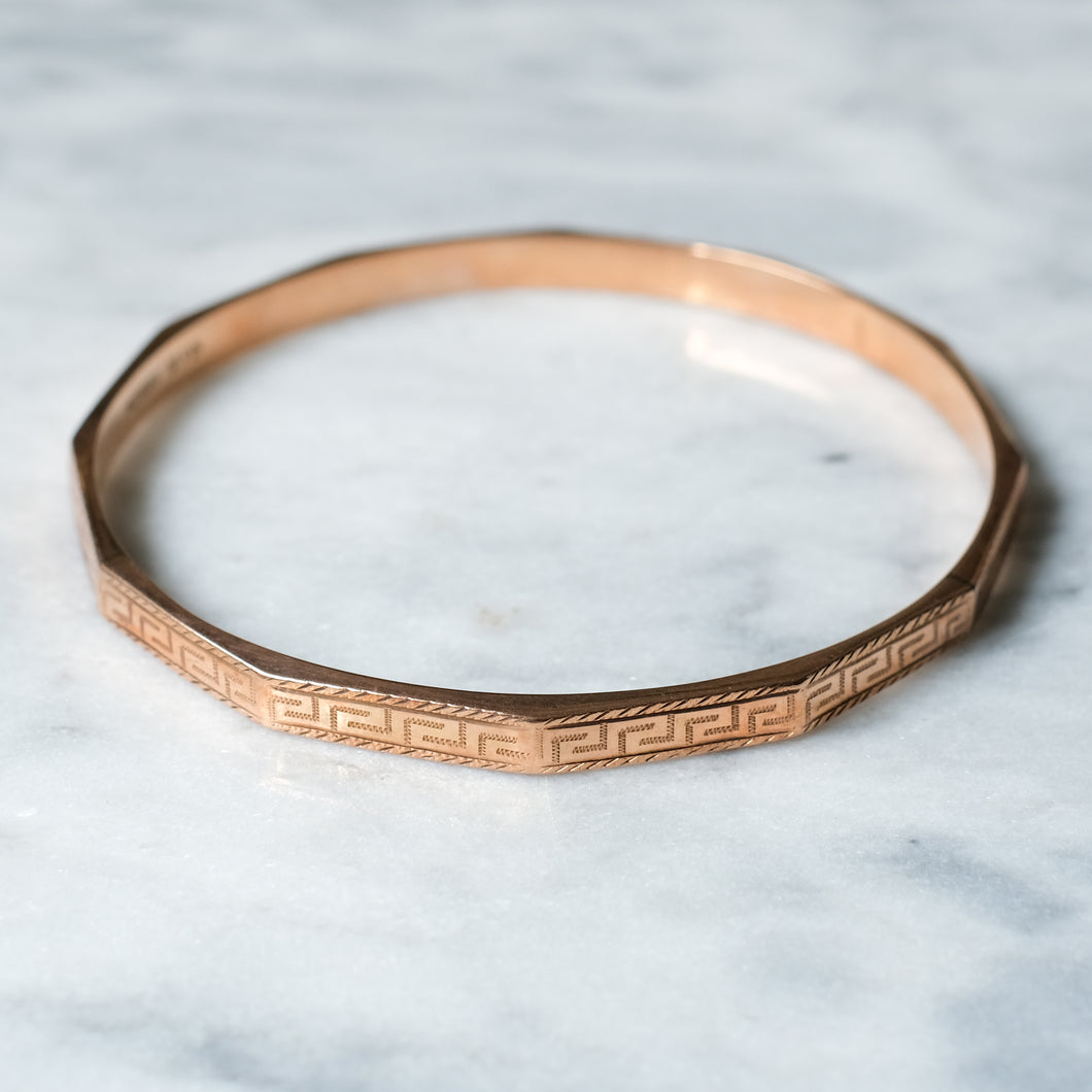 Vintage 9K Rose Gold Greek Key Bangle