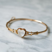 Load image into Gallery viewer, Antique Victorian 15K Rose Gold Cabochon Heart Moonstone Bangle
