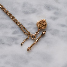 Load image into Gallery viewer, Victorian 9K Rose Gold Albertina Watch Chain with Repousse Heart and Floral Ball and T-Bar
