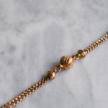 Load image into Gallery viewer, Victorian 9K Rose Gold Albertina Watch Chain with Repousse Heart and Floral Ball and T-Bar
