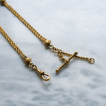 Load image into Gallery viewer, Victorian 15K Yellow Gold Albertina Watch Chain with Textured Ball and T-Bar
