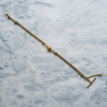 Load image into Gallery viewer, Victorian 15K Yellow Gold Albertina Watch Chain with Textured Ball and T-Bar
