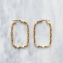 Load image into Gallery viewer, Vintage 9K Yellow Gold Rectangle Twist Hoop Earrings
