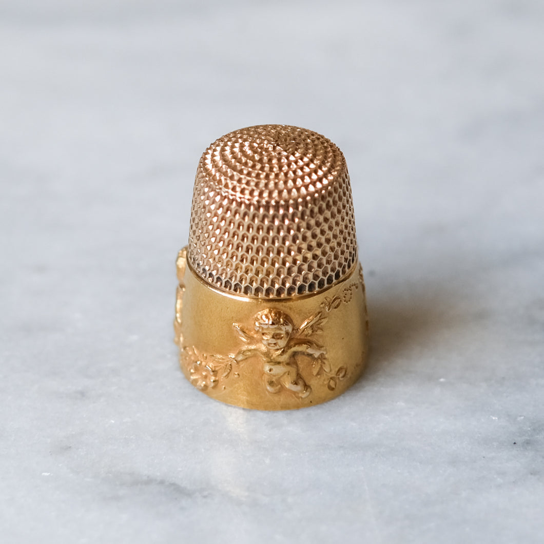 Antique 14K Yellow and Rose Gold Cherub Thimble