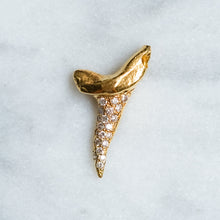 Load image into Gallery viewer, Vintage 18K Yellow Gold Diamond Pave Shark Tooth Pendant
