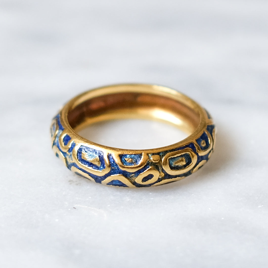 Vintage 18K Yellow Gold Blue Enamel Tiffany & Co. Ring