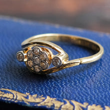 Load image into Gallery viewer, Antique 18K Yellow Gold and Platinum Floral Cluster Diamond Bypass Ring
