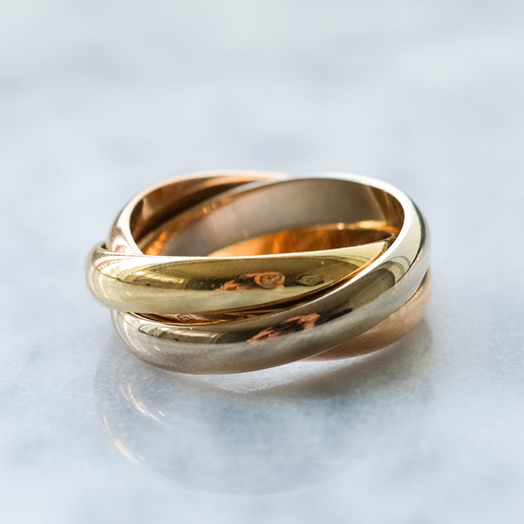 18K Yellow, White and Rose Gold Trinity Band