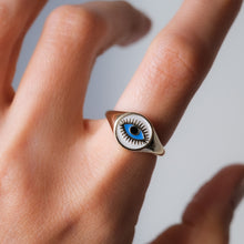 Load image into Gallery viewer, 9K Yellow Gold Enamel Evil Eye Ring
