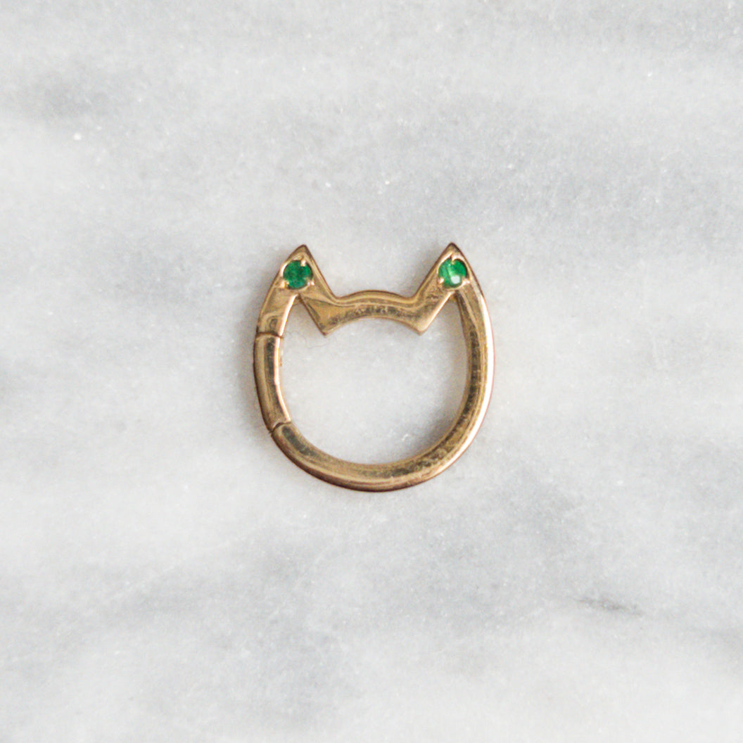 18K Yellow Gold Eye of the Cat Connector with Gemstone Ear Tips