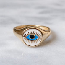 Load image into Gallery viewer, 9K Yellow Gold Enamel Evil Eye Ring
