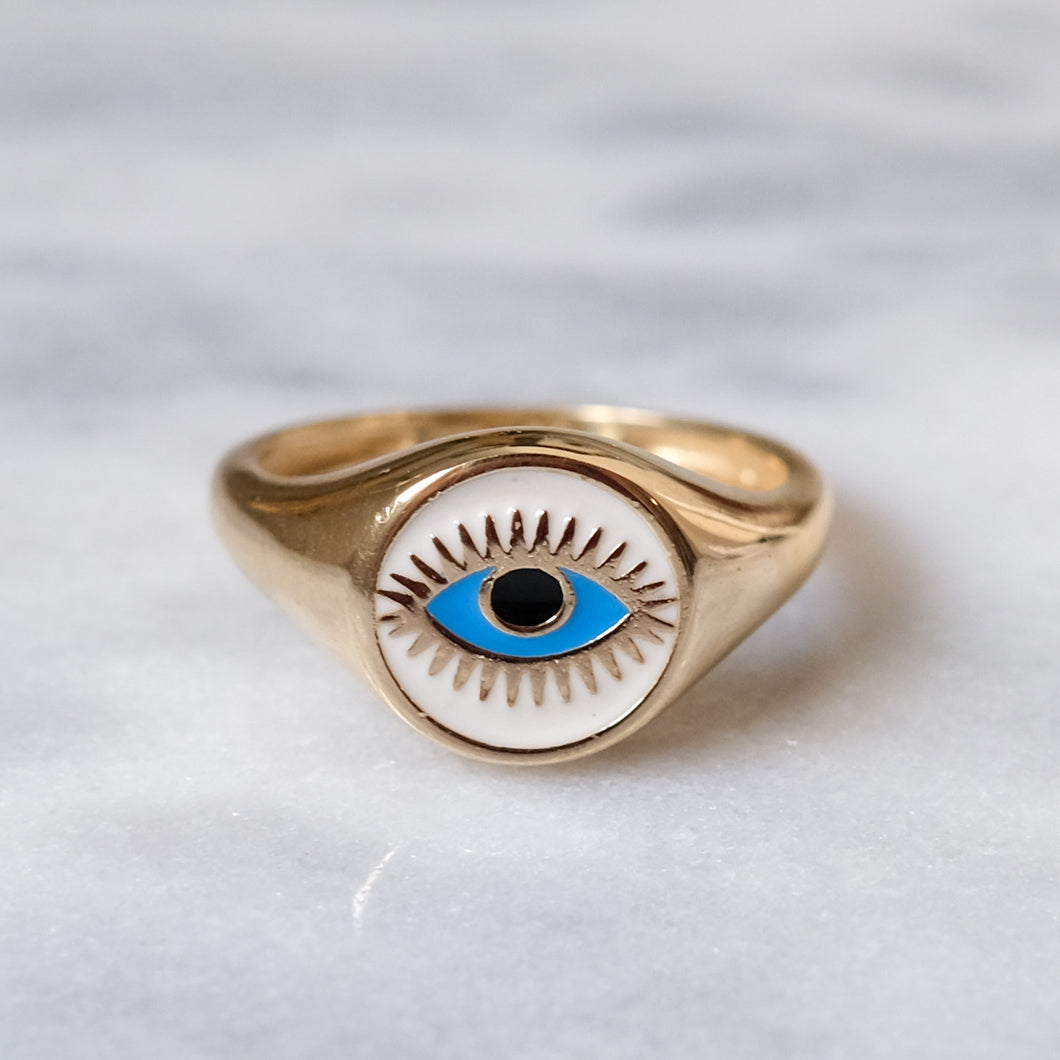 9K Yellow Gold Enamel Evil Eye Ring