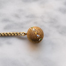 Load image into Gallery viewer, Victorian 14K Gold Pocket Watch Chain and T-Bar with 18K Textured Enamel Flower Ball Fob Charm
