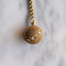 Load image into Gallery viewer, Victorian 14K Gold Pocket Watch Chain and T-Bar with 18K Textured Enamel Flower Ball Fob Charm
