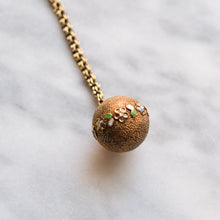 Load image into Gallery viewer, Victorian 14K Gold Pocket Watch Chain and T-Bar with 18K Textured Enamel Flower Ball Fob Charm
