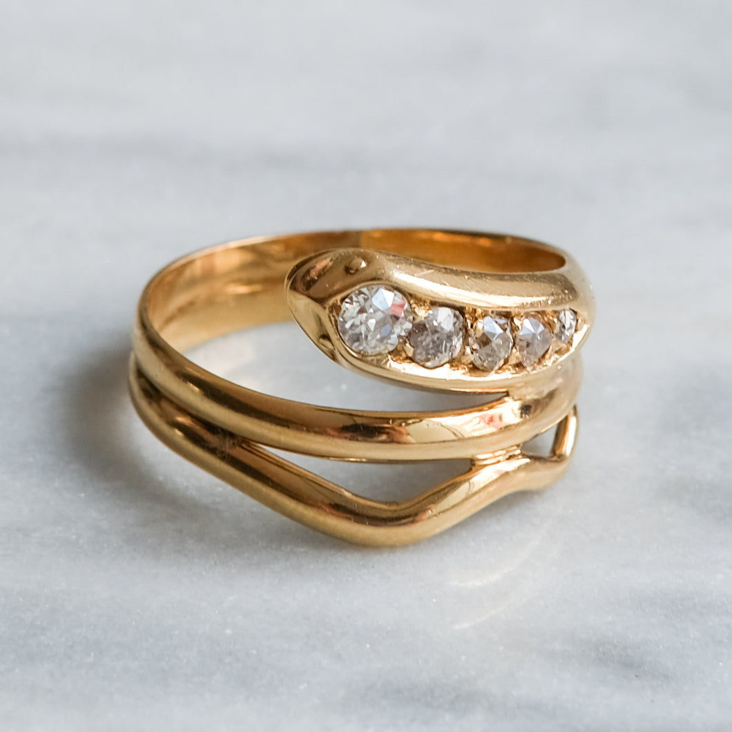 Antique Diamond Coiled Snake Ring