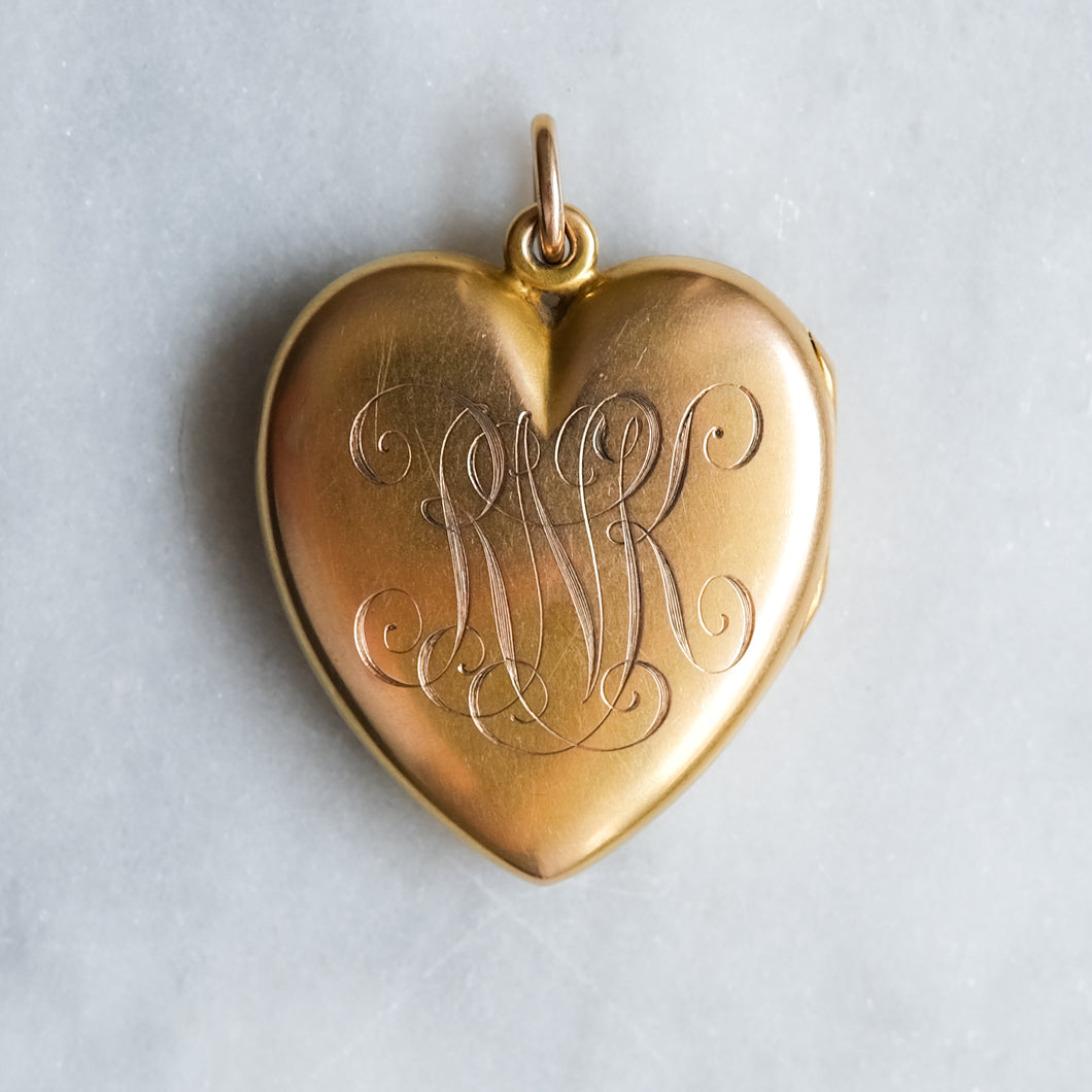 Antique 14K Yellow Gold Monogrammed Heart Locket