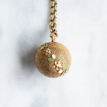 Load image into Gallery viewer, Victorian 14K Gold Pocket Watch Chain and T-Bar with 18K Textured Enamel Flower Ball Fob Charm
