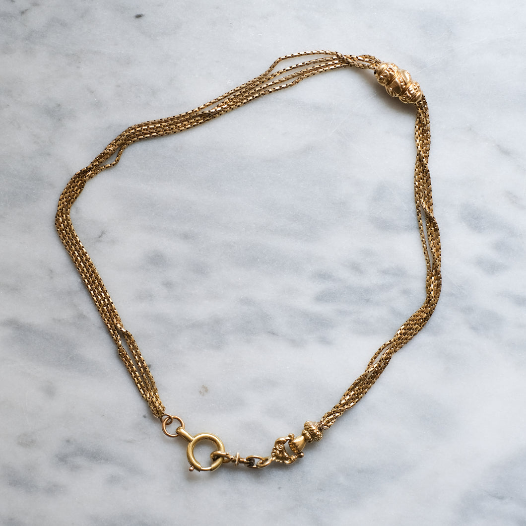 Victorian 18K Yellow Gold French Watch Chain with Hand Clasp