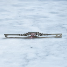 Load image into Gallery viewer, Antique Art Deco era Tourmaline with Rose-Cut Diamonds Bar Brooch
